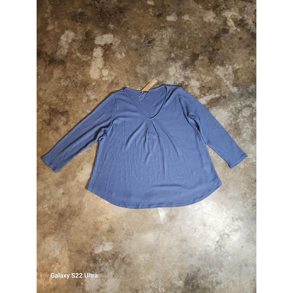 Bloomchic Shirt Waffle Knit Womens Size 2X Blue Gray Color Long Sleeve